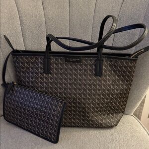 Tory Burch Black and Brown Patterned Tote Bag